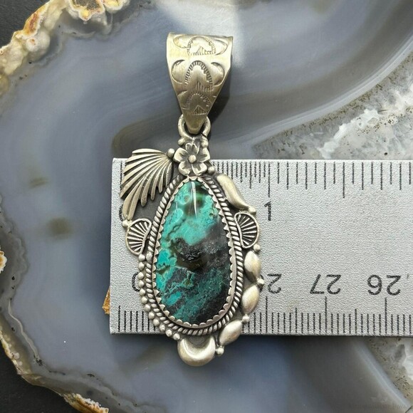 Sterling Southwestern Style Teardrop Turquoise Decorated Pendant For Women - Picture 9 of 10